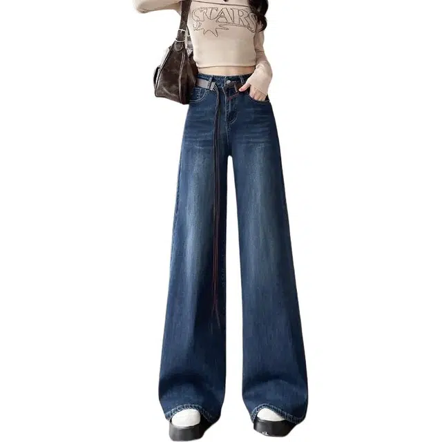 如续 复古不贴腿直筒微喇叭宽松显瘦拖地牛仔裤 女款