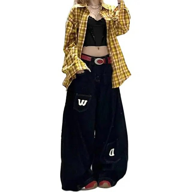 如续 美式复古简约时尚弯刀长裤潮流高街舒适百搭直筒宽松显瘦阔腿牛仔裤 女款