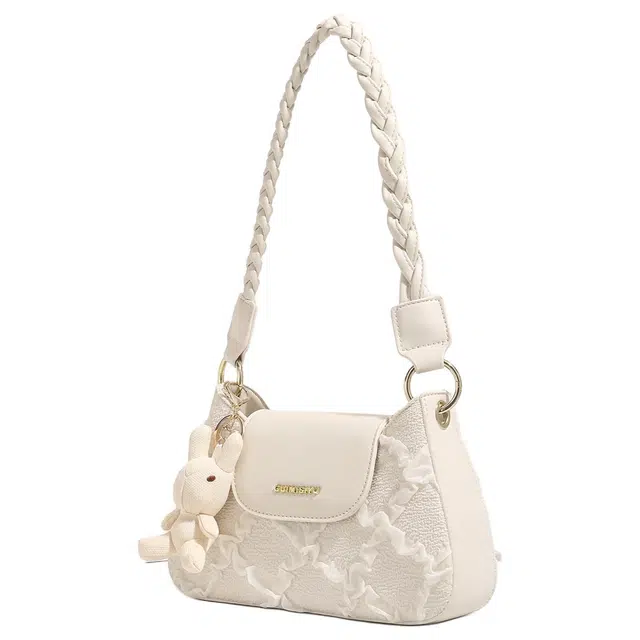 恒源祥 小清新百搭经典简约印花时尚 超纤合成革 单肩包 常规 女款 米白色