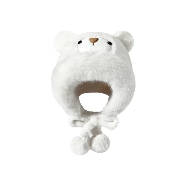 浪莎 甜美可爱卡通小熊毛绒针织帽防寒护耳包头帽出街美拍通勤百搭 聚酯纤维 绒线帽 女款