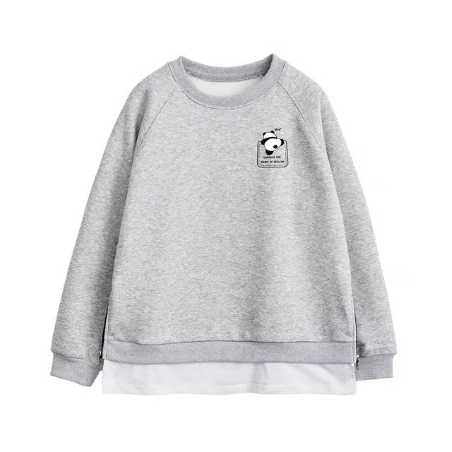 米子旗 加绒韩版宽松拼色插肩袖长袖通勤套头卫衣 女款