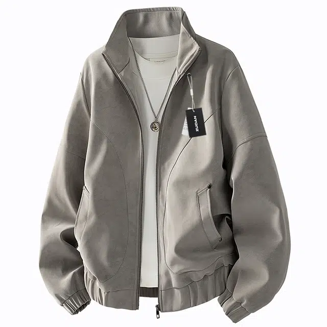 左岸 春秋美式复古高街潮流百搭纯色拉链开衫麂皮绒夹克上衣宽松休闲舒适防风保暖外套皮衣 男款