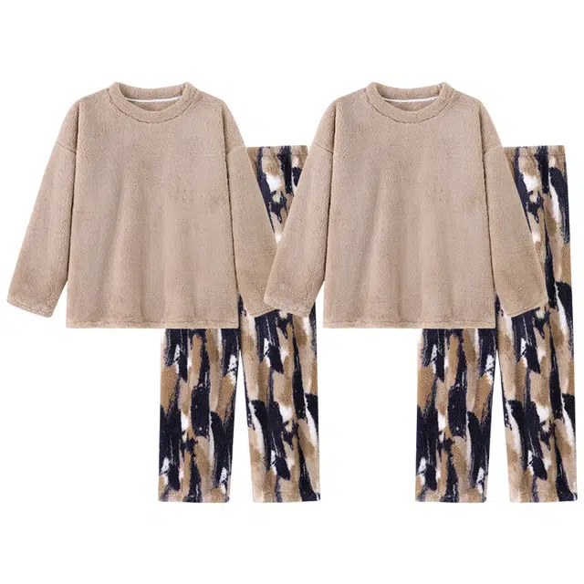 顶瓜瓜 冬季时尚简约风珊瑚绒加绒加厚保暖休闲舒适家居服睡衣套装 男女同款