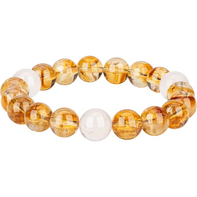 【财源滚滚】 老庙 招财黄晶圆珠  森系甜美 轻奢时尚高级感显气质 日常通勤百搭天然 金发晶 水晶手串 女款