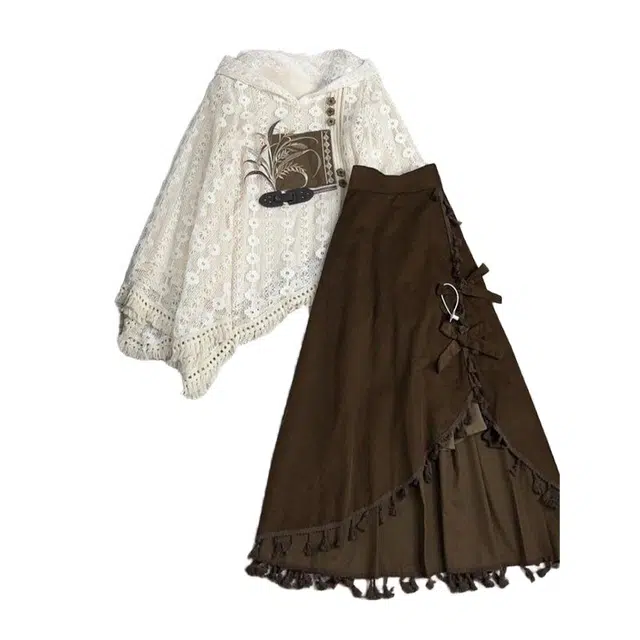 桴生 巨好看小众女连帽显瘦上衣巨的两件套早秋独特半身裙裙装套装 女款