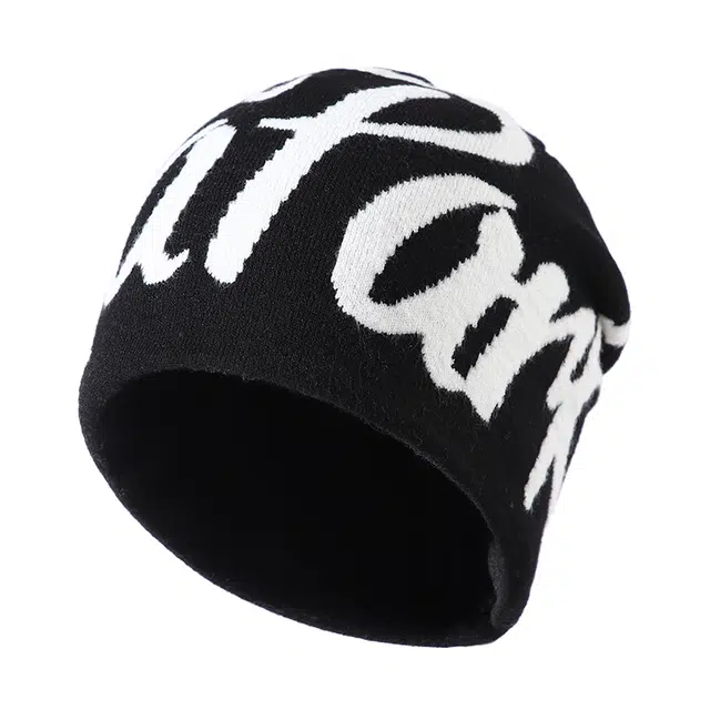 【字母提花双面戴】 南极人 秋冬保暖双层美式毛线冷帽登山徒步跑步防风防寒包头帽百搭套头针织帽子潮显脸小 加厚 绒线帽 男女同款情侣款