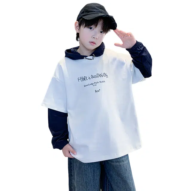 浪莎休闲卫衣 春秋 个性拼接连帽字母上衣 青少年