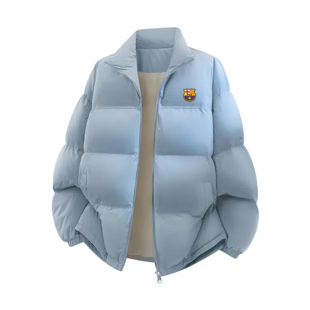 巴塞罗那足球俱乐部 美式复古高街简约纯色基础款品牌印花休闲户外无性别主义日常通勤保暖防寒防风加厚立领羽绒服 男女同款