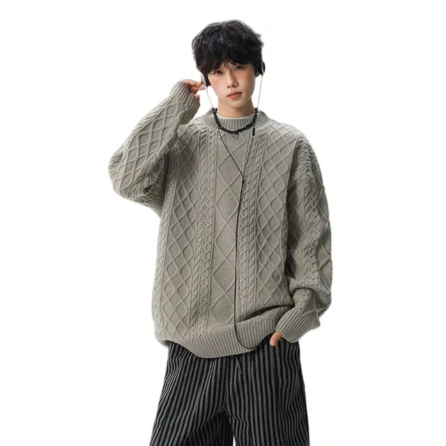 加荣 宽松加厚休闲百搭圆领慵懒纯色基础针织衫 男女同款