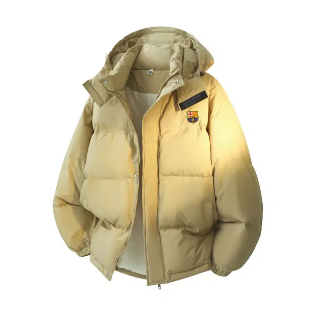 巴塞罗那足球俱乐部 极寒户外运动通勤纯色简约基础款潮牌连帽面包服保暖加绒加厚休闲长袖羽绒服 男女同款