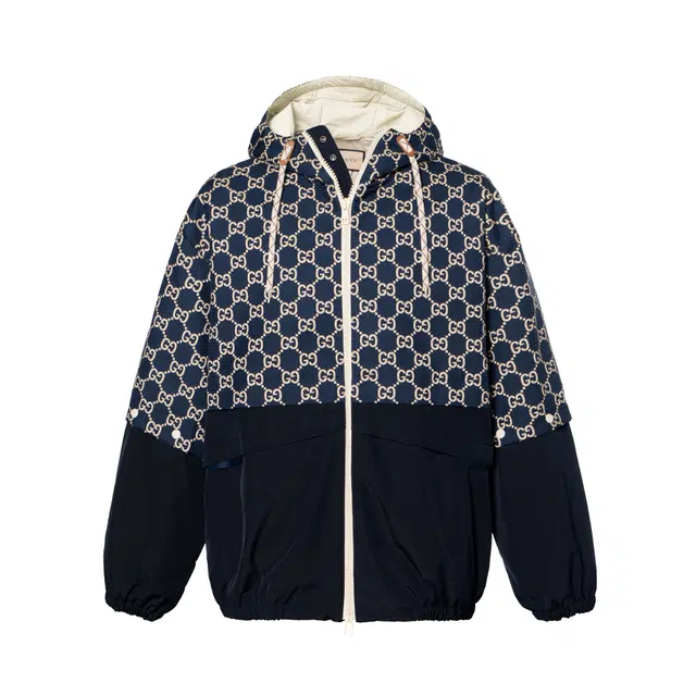 Gucci Printed Zip Hoodie Navy