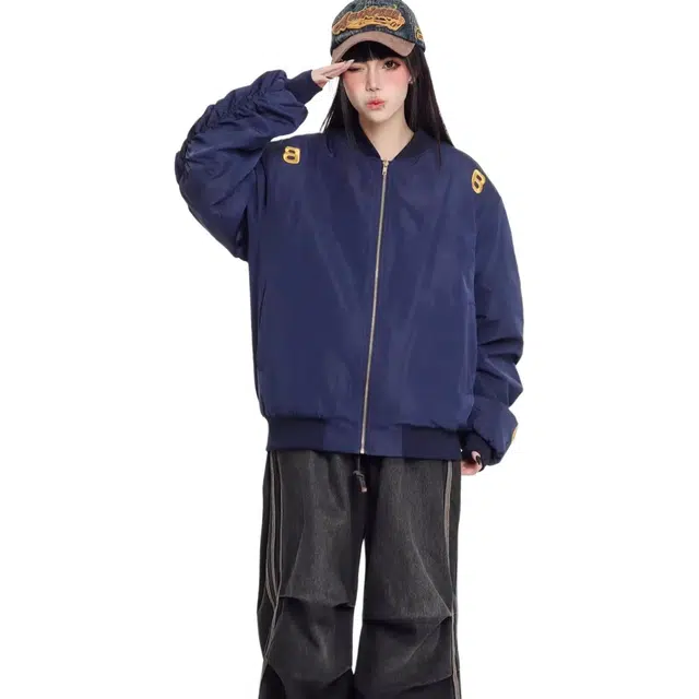 苏九儿 美式复古字母刺绣夹克潮休闲情侣棉服 男女同款