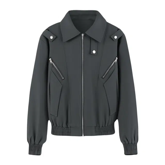 冈哉 美式搭扣装饰痞帅高街解构剪裁复古翻领飞行设计做旧硬汉拉链防风机车简约百搭休闲个性潮流通勤夹克外套 男女同款