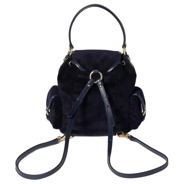 Miu Miu Leather Logo Corduroy Backpack Medium Blue