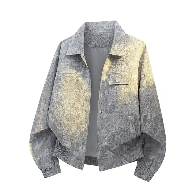 素杭 潮牌街头时尚扎染立领短款夹克衫外套搭配松紧腰刺绣格纹直筒阔腿长裤两件套休闲运动套装 男女同款