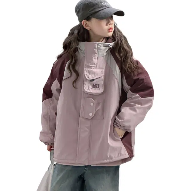 木清清棉衣 时尚户外休闲百搭女童中大童宽松连帽可拆卸三合一冲锋衣长袖外套 青少年