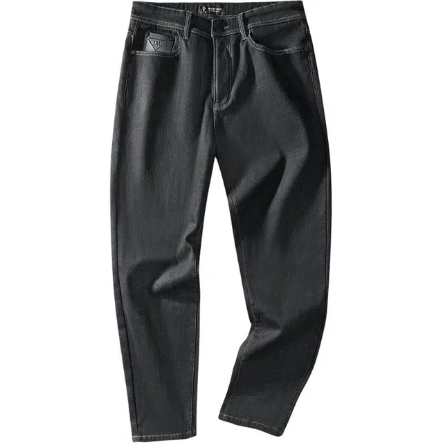 与狼共舞 保暖加绒弹力亲肤休闲青年款简约纯色时尚通勤抗静电水洗耐磨舒适百搭中腰锥型牛仔裤 男款