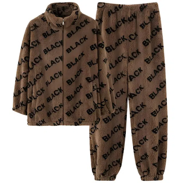 莫代尔 秋冬季珊瑚绒加绒加厚法兰绒冬款女士软乎家居服冬天保暖睡衣套装 女款