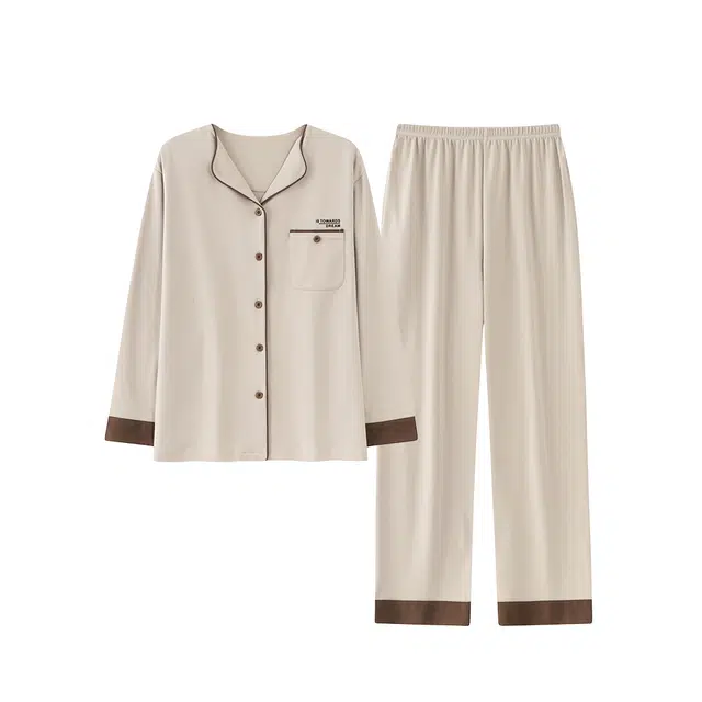 宫蝶 简约风柔软长袖开衫宽松休闲家居服大码可外穿睡衣套装 男女同款