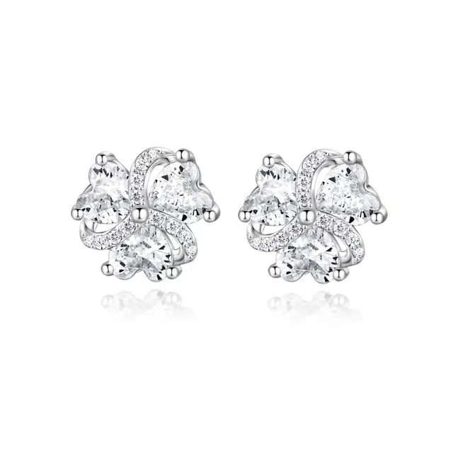 【999银养耳洞】 央创时尚 三叶花爱心花瓣经典造型 小巧精致闪耀 迷人优雅气质简约不易过敏#好运表白礼盒装 足银 耳钉 男女同款情侣款