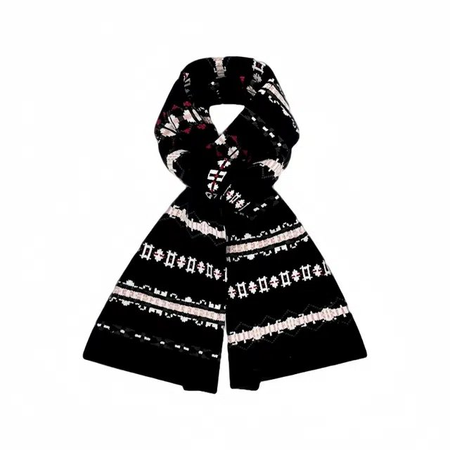 北极绒 高级感黑色提花条纹复古费尔岛风保暖百搭加厚 黏胶 绒线围巾 男女同款情侣款