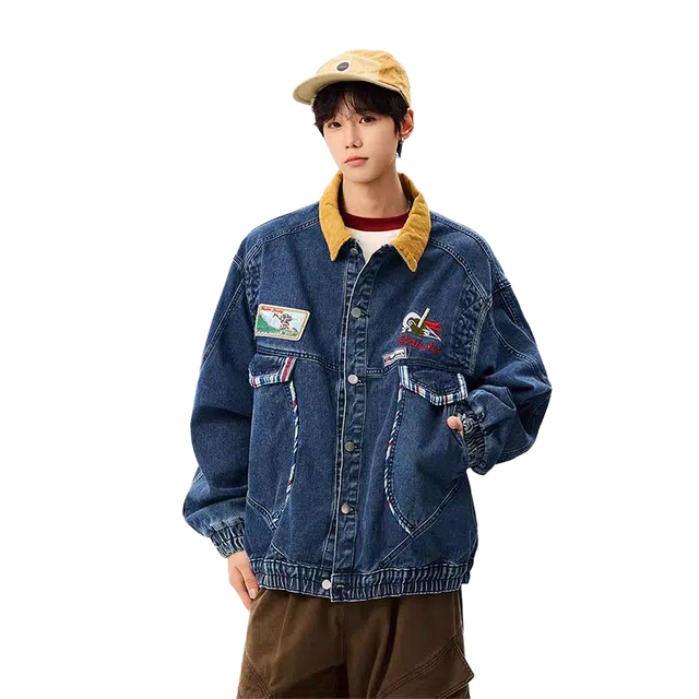 一碗士多 水洗做旧条纹压花单排扣美式复古高街时尚流行痞帅个性高级设计日常通勤宽松舒适百搭不挑人夹克 男女同款