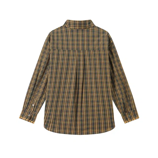 江南先生 流浪者之歌 纯棉格纹领口绑绳设计撞色刺绣宽松衬衣秋季长袖衬衫 男女同款