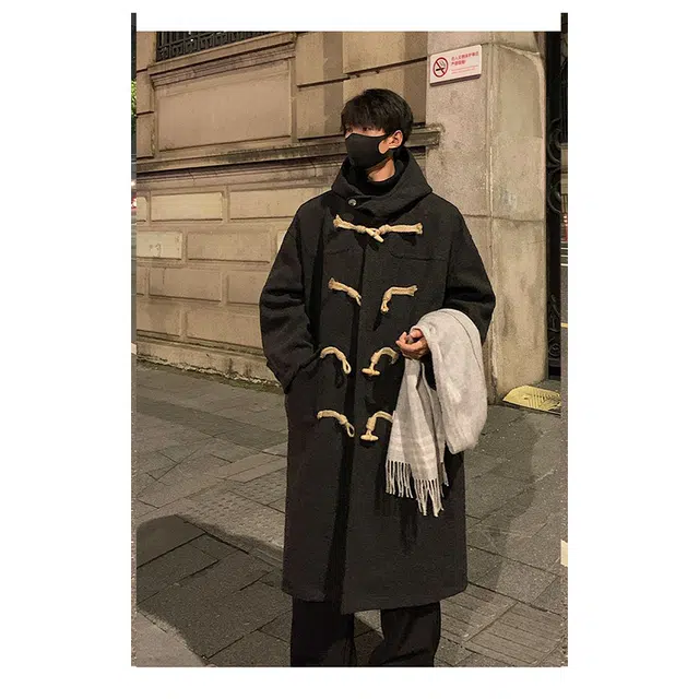 宝米卡 韩版秋冬过膝中长款呢大衣宽松呢料加棉外套风衣 男女同款