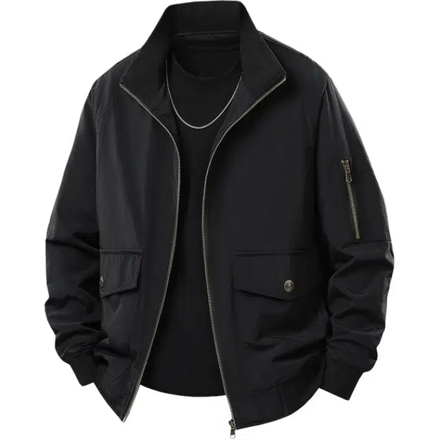 爱爸爸 休闲飞行水洗多口袋宽松立领夹克 男女同款