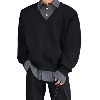 加荣 小众设计感假两件拼接卫衣秋季宽松休闲外套时尚潮牌简约纯色长袖复古百搭衫上衣 男女同款