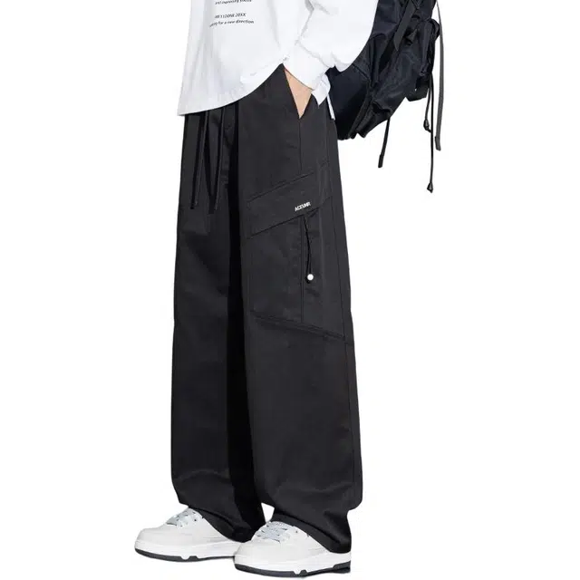 协协乐 山系户外高街机能风美式潮牌拼接氛围感战术裤秋冬季宽松直筒阔腿垂坠感拖地裤青少年弹力抽绳痞帅百搭运动长裤工装裤 男款