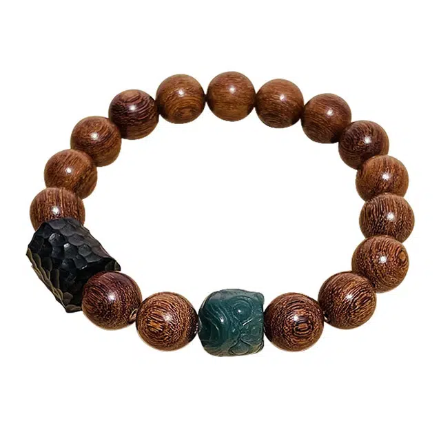 琛宬 【招财醒狮】招财纳福时来运转吞金兽醒狮新中式复古国潮民族风平安喜乐文玩盘玩佛珠 金丝檀木 手串 男女同款情侣款