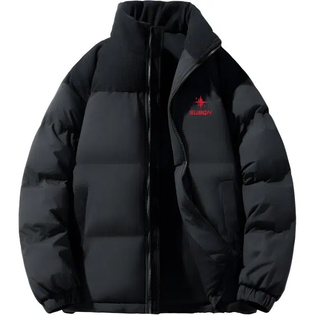 苏北青年 美式高街潮流酷帅纯色简约拼接设计品牌字母创意印花休闲舒适宽松基础百搭防风抗寒保暖立领棉衣 棉服 男女同款