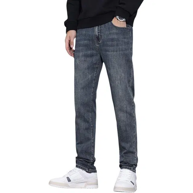 潮人榜 秋冬季高端美式潮牌复古修身小直筒男士长裤子韩版潮流百搭休闲弹力显高显瘦通勤痞帅高品质牛仔裤 男款
