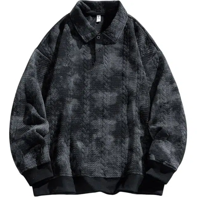 沐诚阳译 潮流艺术肌理提花翻领宽松长袖卫衣 男女同款