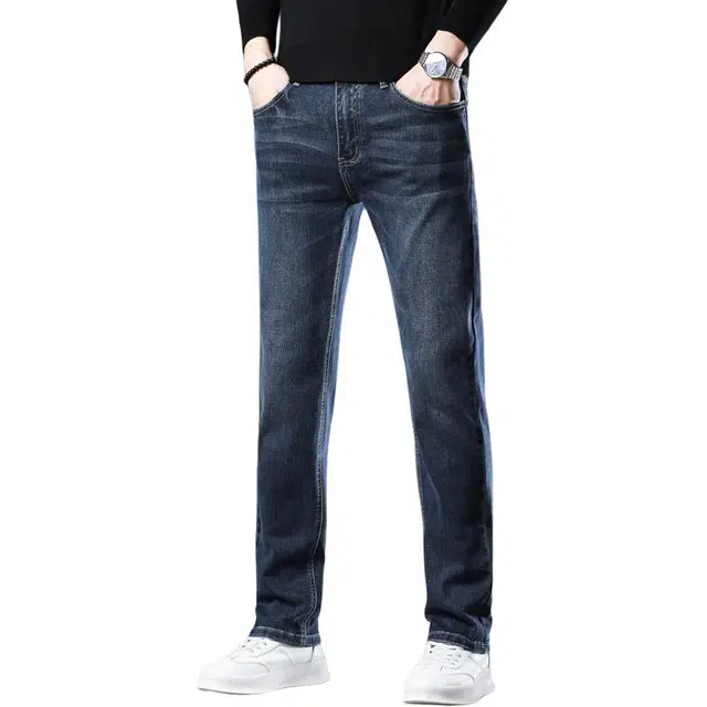 潮人榜 秋冬季加绒加厚潮牌百搭潮流日常通勤痞帅高品质修身小脚显高显瘦直筒系列高端商务休闲弹力牛仔裤 男款