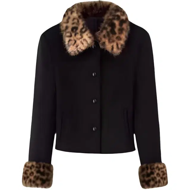 苏九儿 赫本风高级感复古时尚豹纹毛领加厚夹克 女款