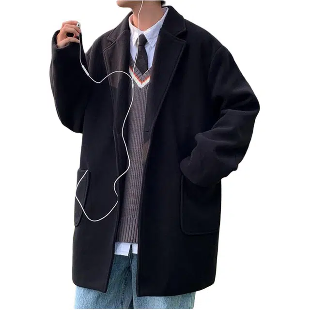 宝米卡 中长款毛呢大衣男秋冬季大码呢子休闲韩版高级感外套风衣 男女同款
