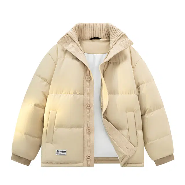 巴塞罗那足球俱乐部 美式高街复古休闲运动户外百搭纯色简约拼接基础款轻薄防风保暖宽松加厚外套立领面包棉服 男女同款