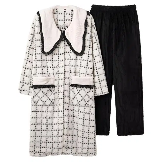 莫代尔 睡衣女珊瑚绒秋冬季保暖加厚法兰绒家居服女可外穿舒适睡袍/浴袍 女款