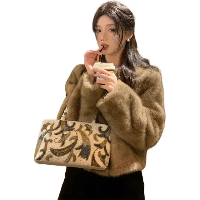 邓大喵 冬季年轻款甜美可爱仿水貂毛外套女短款加厚气质显瘦毛毛大衣皮草 女款