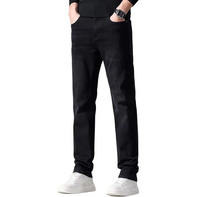 潮人榜 秋冬季高端美式潮牌黑色修身小直筒男士长裤子韩版潮流百搭休闲弹力显高显瘦通勤痞帅高品质牛仔裤 男款