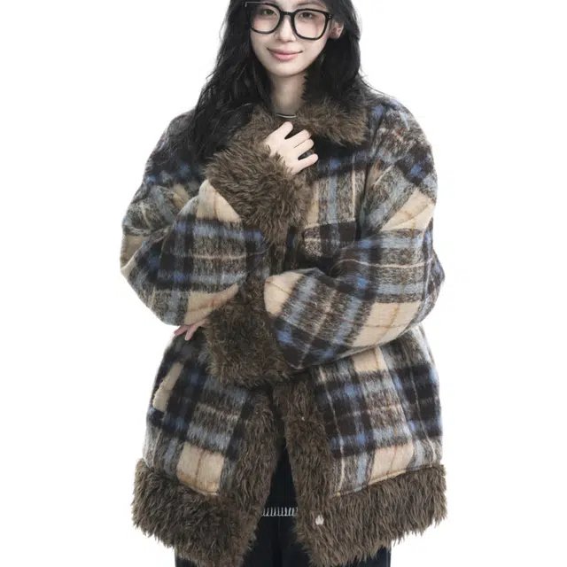 轻迎 美式复古格子毛领棉衣棉袄外套加厚羊羔绒棉服 男款