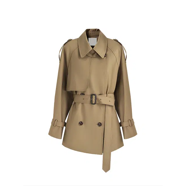 囍鱼少女 卡其色外套女小个子韩系高级感日系休闲短款风衣 女款