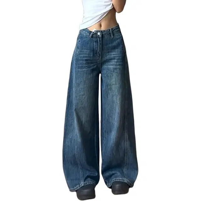 如续 美式复古高街个性宽松阔腿休闲百搭裤显瘦直筒拖地裤女生小个子款牛仔裤 女款