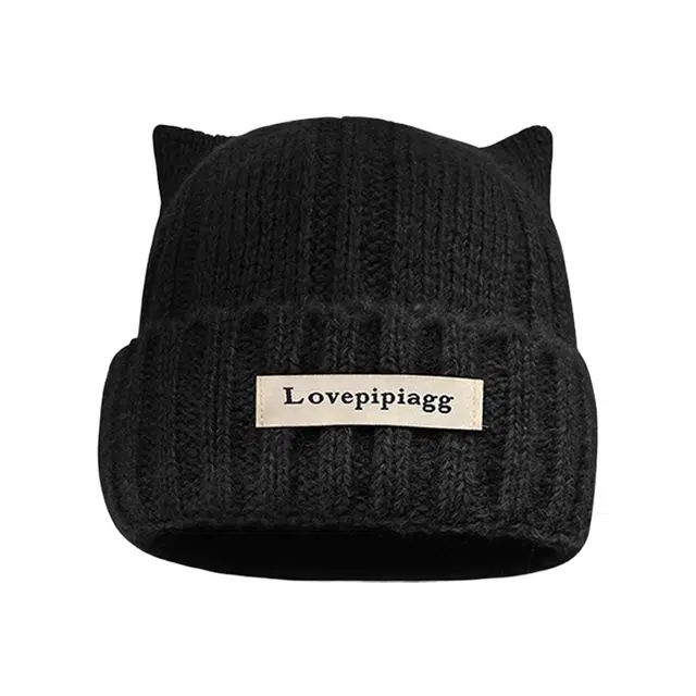 浪莎 韩版可爱猫耳毛线针织出街休闲通勤百搭堆堆大头围显脸小 聚酯纤维 绒线帽 男女同款情侣款