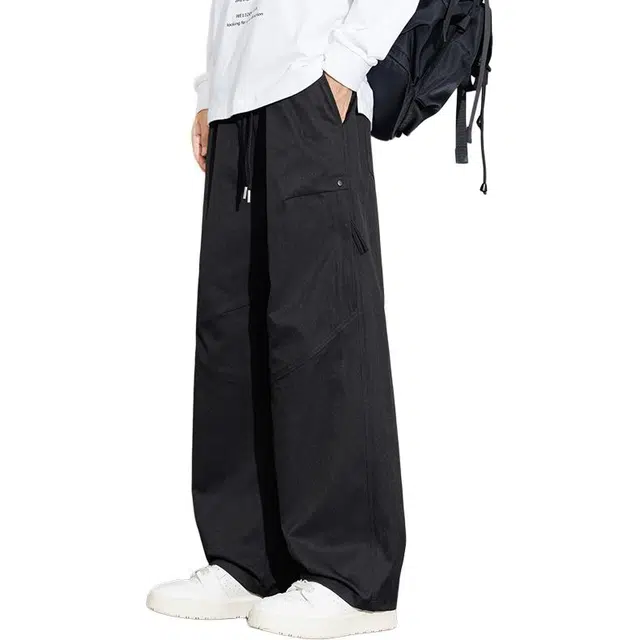 协协乐 山系户外高街城市机能风拼接氛围感战术裤秋冬季美式潮牌宽松直筒阔腿垂坠感拖地裤青少年弹力抽绳痞帅百搭运动长裤工装裤 男款