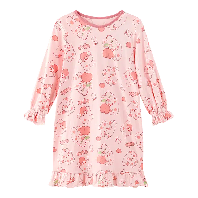 红豆睡裙 儿童睡衣中大童女童长袖居家连衣裙【舒适百棉】