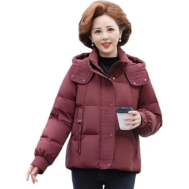 雅鹿 中老年立领连帽加厚防寒保暖简约百搭休闲外套短款妈妈装羽绒服 女款