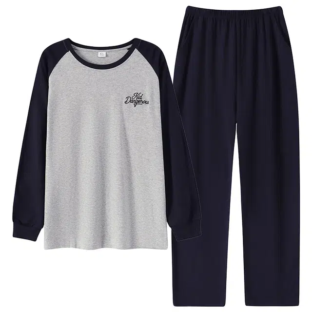 芬腾可安 纯棉秋冬保暖简约时尚遮肉少年感亲肤显瘦家居服外出可穿睡衣套装 男款